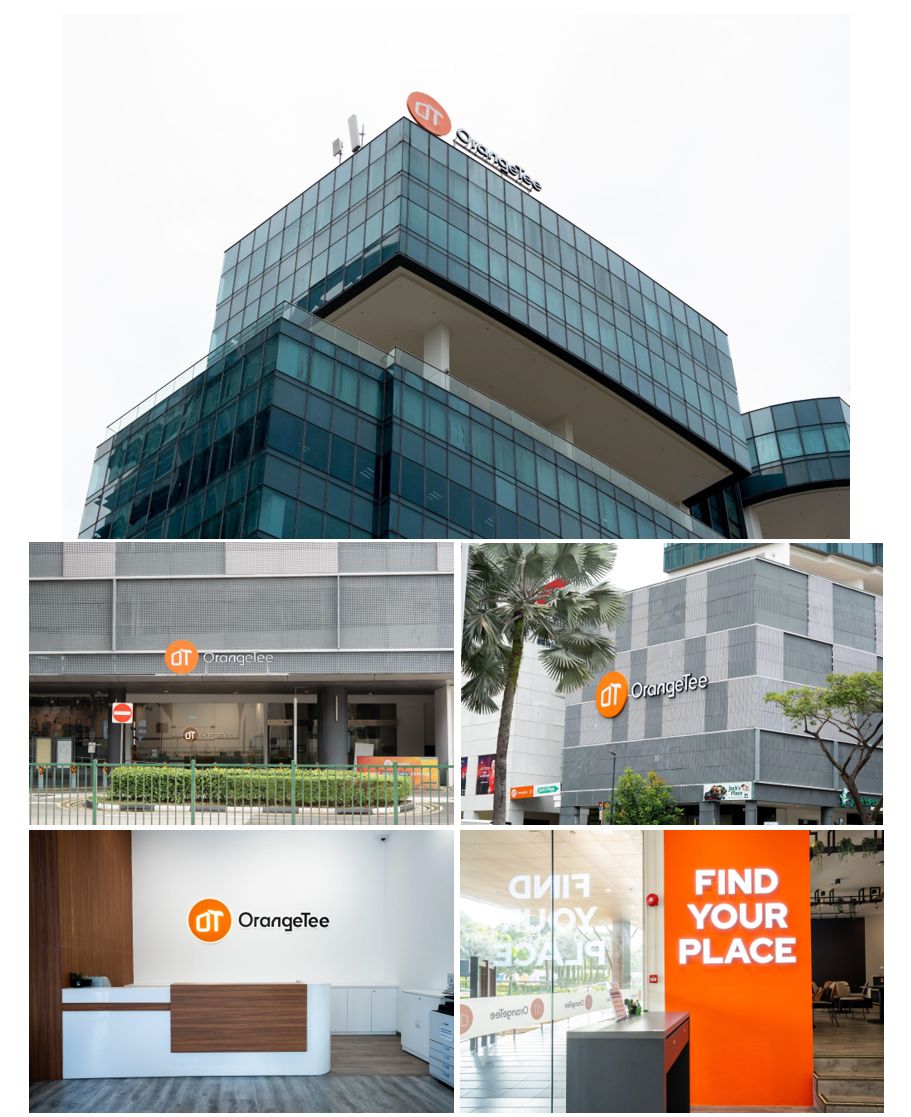 OrangeTee & Tie headquarters with the refreshed logo prominently displayed on its building facade at 430 Lorong 6 Toa Payoh, alongside the newly renovated OT Business Lounge—offering agents and clients a modern, innovative space that reflects the agency’s future-focused vision. Photos by OrangeTee.